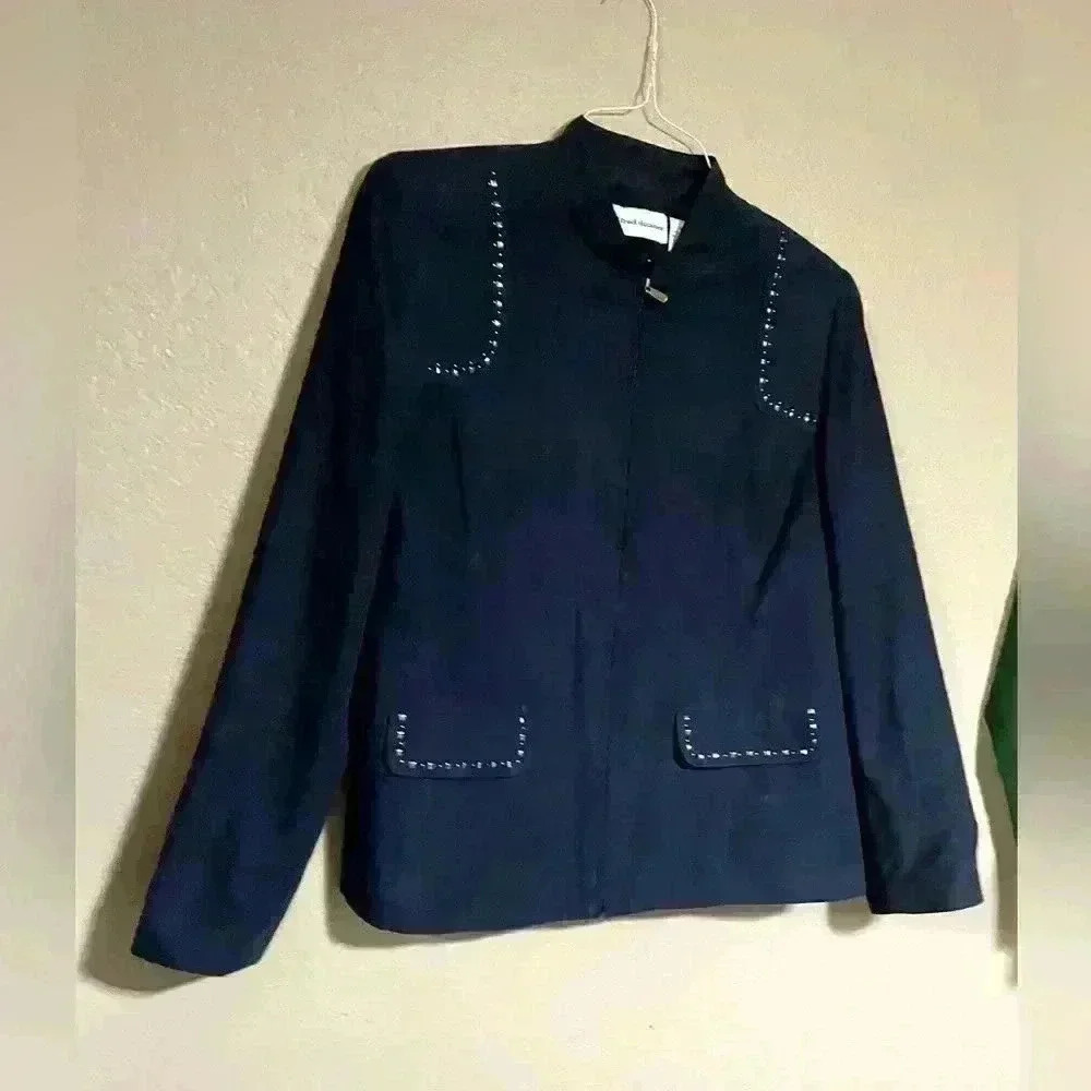 Alfred Dunner Light Jacket Size 12, Blue with Gold Accent Long Sleeve